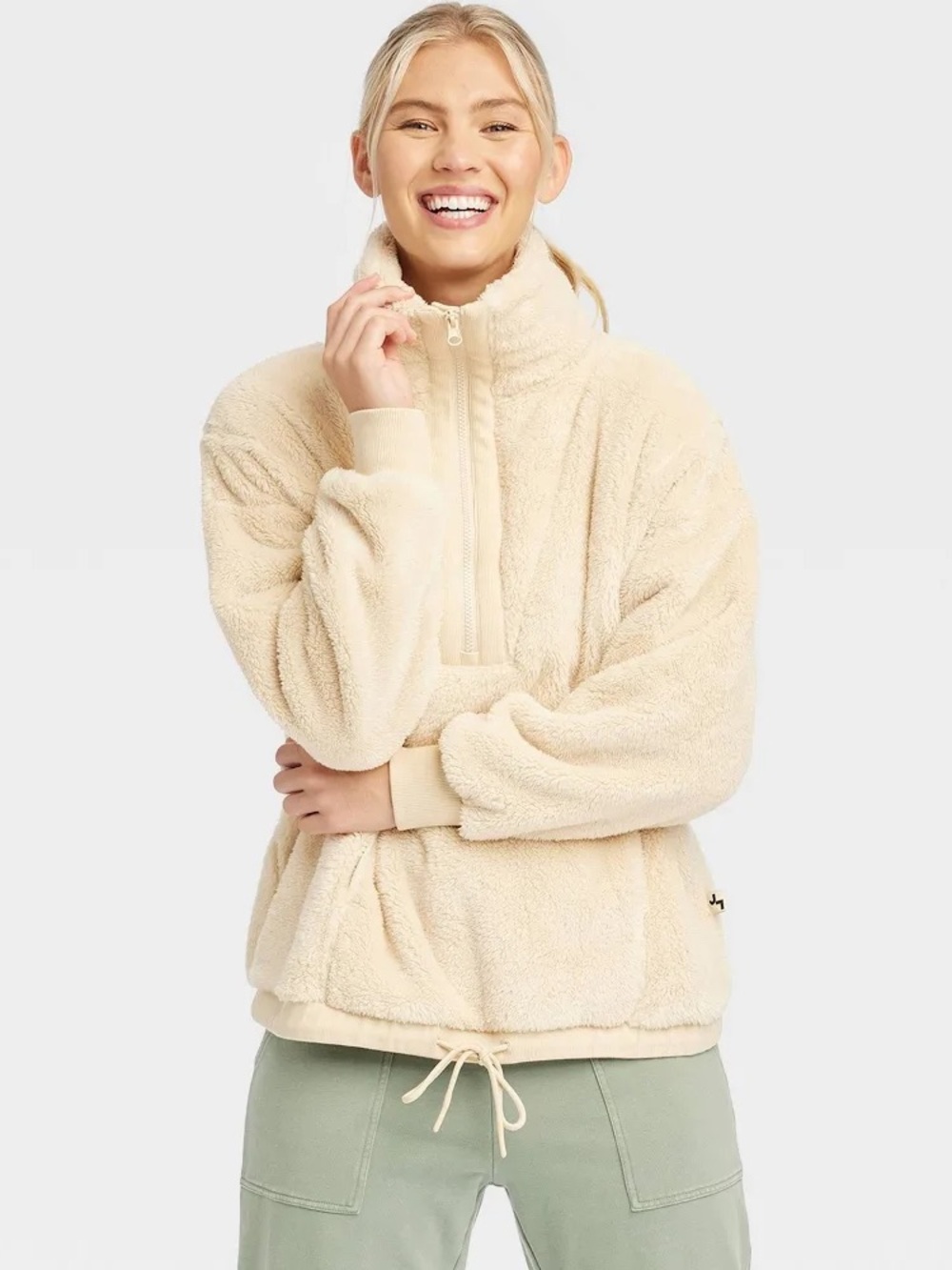 JoyLab Cream Sherpa Quarter-Zip Teddy Jacket